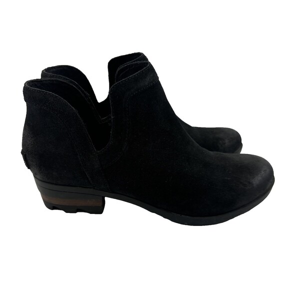 Sorel Lolla Cut Out Bootie Black Suede Ankle Boot Pull On NL3379-010 Womens 10 - Picture 2 of 12